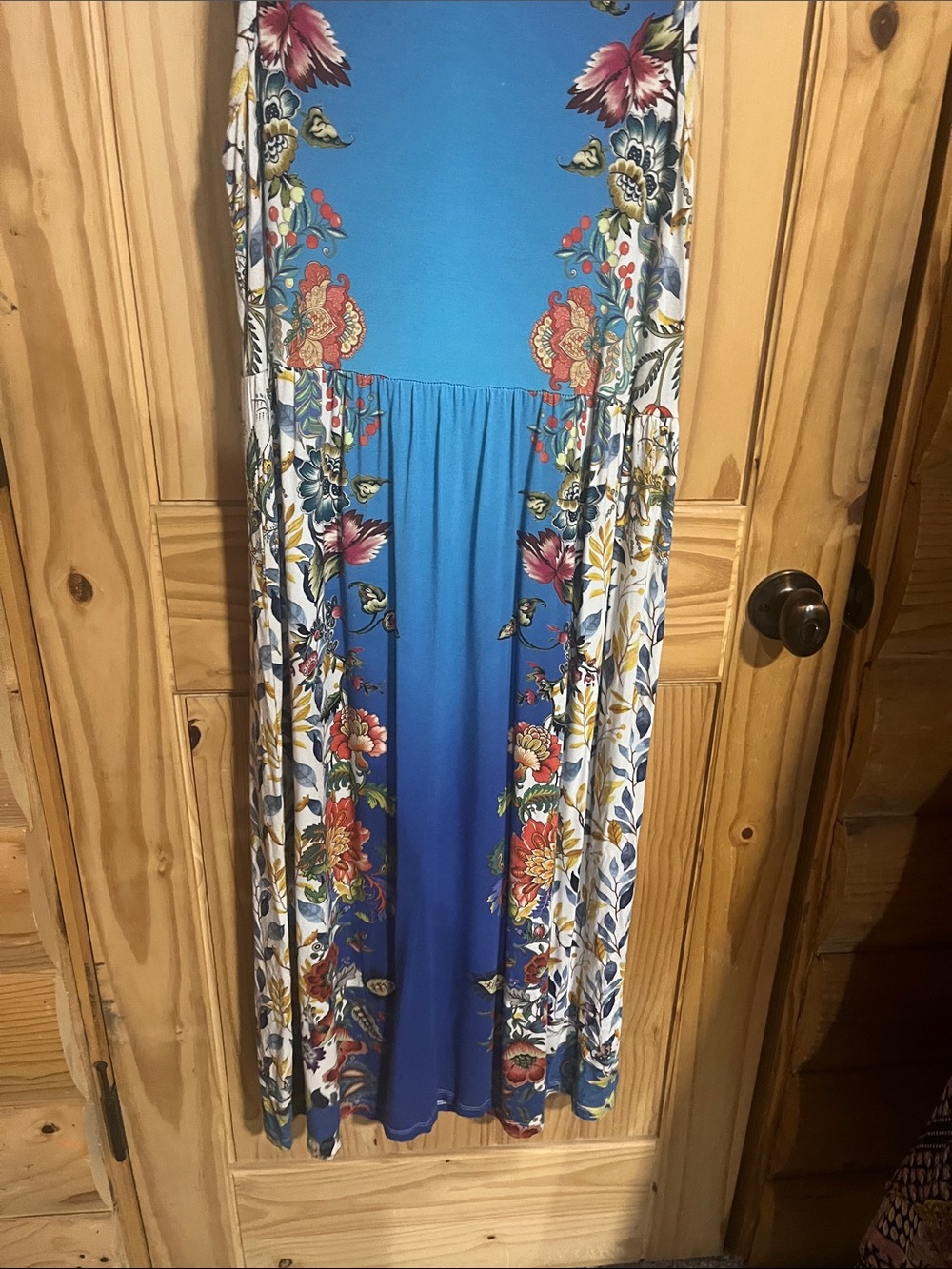 Johnny Was Teal and Blue Floral Panel Midi Dress - Picture 5 of 6